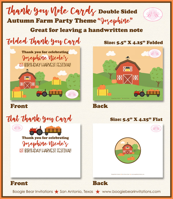 Autumn Farm Party Thank You Card Birthday Fall Harvest Boogie Bear Invitations Josephine Theme Printed