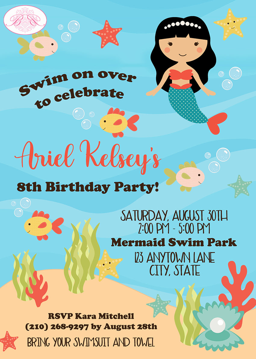 Mermaid Swimming Birthday Party Invitation Pool Ocean Girl Boogie Bear – Boogie Bear Invitations mermaid-swimming-birthday-party-invitation-pool-ocean-girl-boogie-bear-boogie-bear-invitations