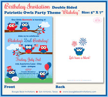 Load image into Gallery viewer, 4th of July Birthday Party Invitation Day Owls Boogie Bear Invitations Paperless Printable Printed Blakeley Theme