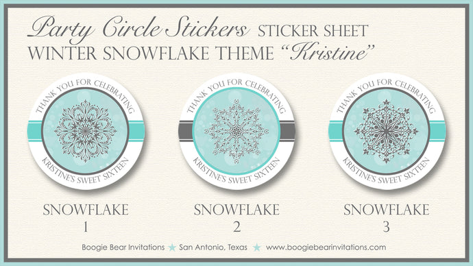 Winter Snowflake Party Stickers Circle Sheet Round Birthday Bokeh Christmas Boogie Bear Invitations Kristine Theme