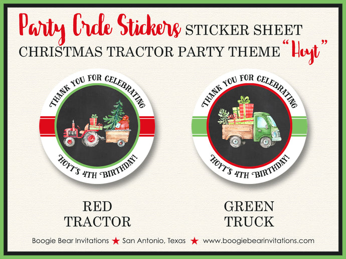 Christmas Tractor Birthday Party Stickers Circle Sheet Round Circle Truck Chalkboard Boogie Bear Invitations Hoyt Theme