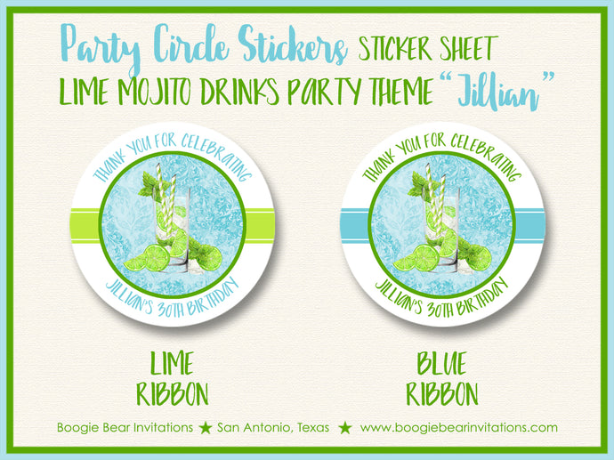 Lime Mojito Party Stickers Circle Sheet Round Birthday Drinks Mint Boogie Bear Invitations Jillian Theme