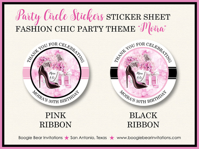 Fashion Chic Party Stickers Circle Sheet Round Birthday Pink Black Boogie Bear Invitations Moira Theme