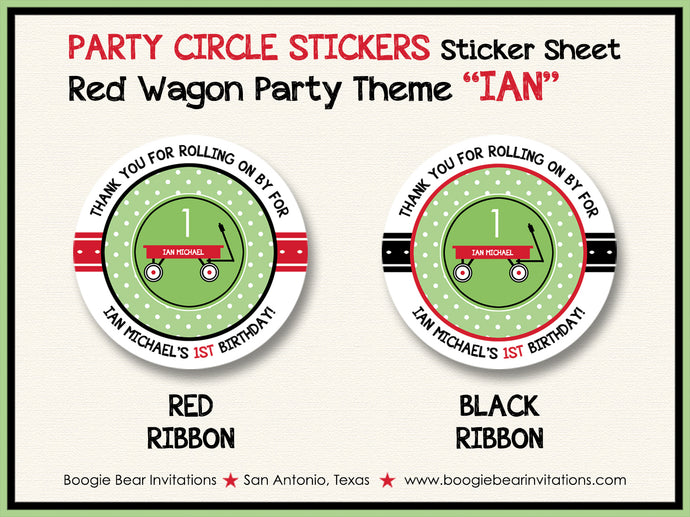 Red Wagon Party Circle Stickers Birthday Sheet Round Green Boogie Bear Invitations Ian Theme