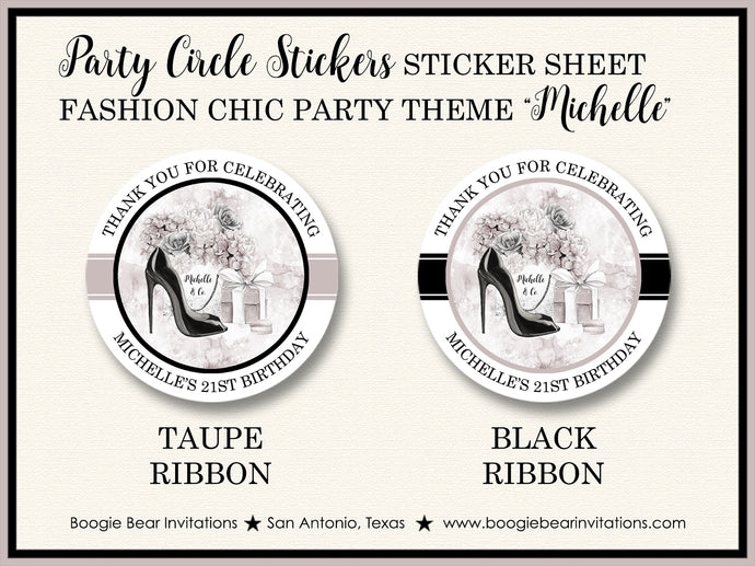 Fashion Chic Party Stickers Circle Sheet Round Birthday High Heels Shoes Black Boogie Bear Invitations Michelle Theme