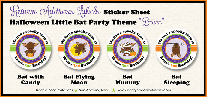 Halloween Bat Birthday Party Stickers Circle Sheet Round Circle Little Boogie Bear Invitations Bram Theme