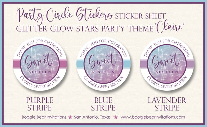 Ombre Glowing Stars Party Stickers Circle Sheet Round Birthday Glitter Glow Boogie Bear Invitations Claire Theme