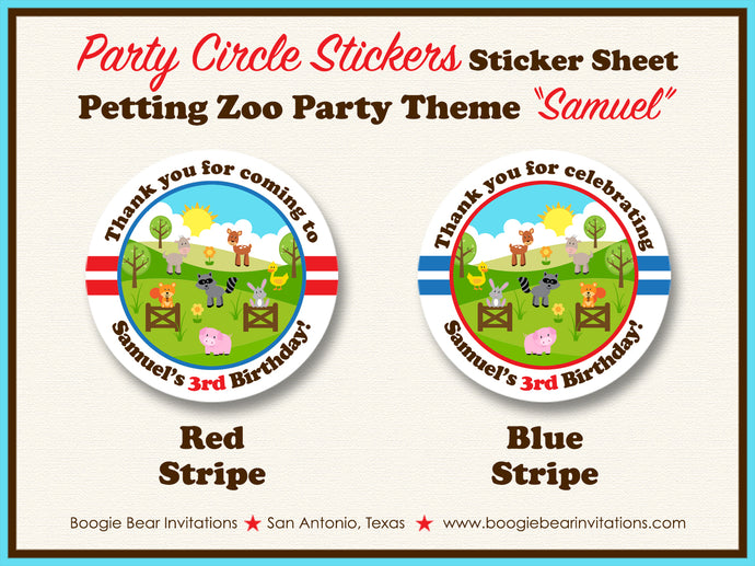 Petting Zoo Party Circle Stickers Sheet Birthday Farm Animals Boogie Bear Invitations Samuel Theme