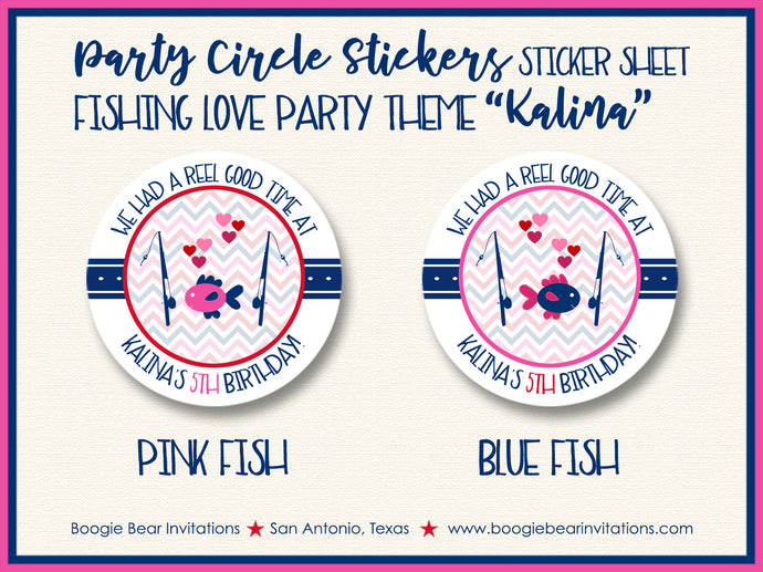 Fishing Girl Birthday Party Stickers Circle Sheet Round Pink Boogie Bear Invitations Kalina Theme