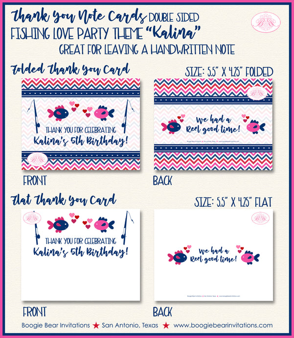 Fishing Girl Birthday Thank You Card Party Pink Boogie Bear Invitations Kalina Theme Printed