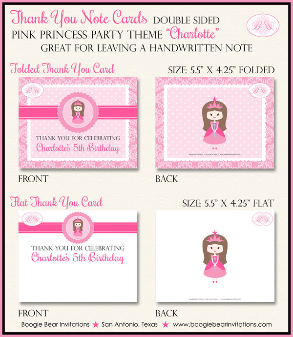 Pink Princess Party Thank You Cards Birthday Royal Girl Boogie Bear Invitations Charlotte Theme Printed