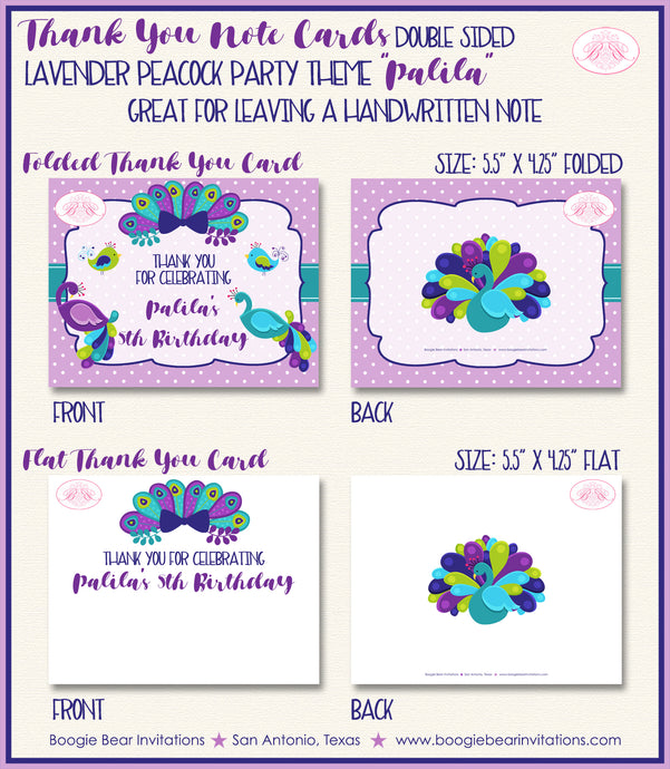 Peacock Bird Party Thank You Cards Birthday Purple Girl Boogie Bear Invitations Palila Theme Printed