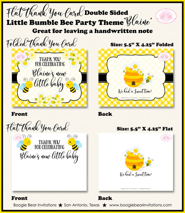 Little Bee Girl Baby Shower Thank You Card Note Party Yellow Bumble Boogie Bear Invitations Blaine Theme Printed