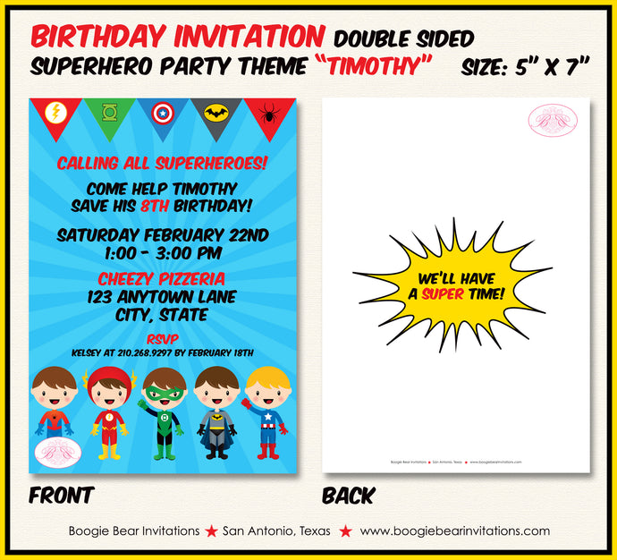 Superhero Birthday Party Invitation Boy Girl Super Hero Boogie Bear Invitations Timothy Theme Paperless Printable Printed