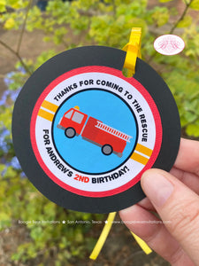 Red Fire Truck Birthday Party Favor Tags Fireman Man Firefighter Engine Fighter Cadet Hero Black Yellow Boogie Bear Invitations Andrew Theme