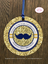 Load image into Gallery viewer, Mr. Wonderful Party Favor Tags Birthday 1st ONE Onederful Bow Tie Mustache Navy Blue White Glitter Gold Boogie Bear Invitations Auden Theme