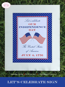 4th of July Birthday Party Sign Poster Photo Booth Welcome Flag Red White Blue 1776 Stars Stripes 1st Boogie Bear Invitations Hamilton Theme