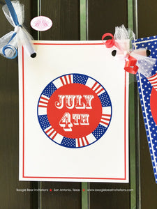4th of July Independence Day Party Banner Red White Blue Flag Stars Stripes USA United States Map 1st Boogie Bear Invitations Hamilton Theme