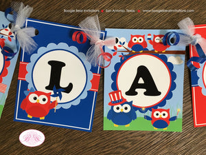 4th of July Birthday Party Small Banner Boy Girl Outdoor Summer Patriotic Flag Owls Independence Day Boogie Bear Invitations Blakeley Theme