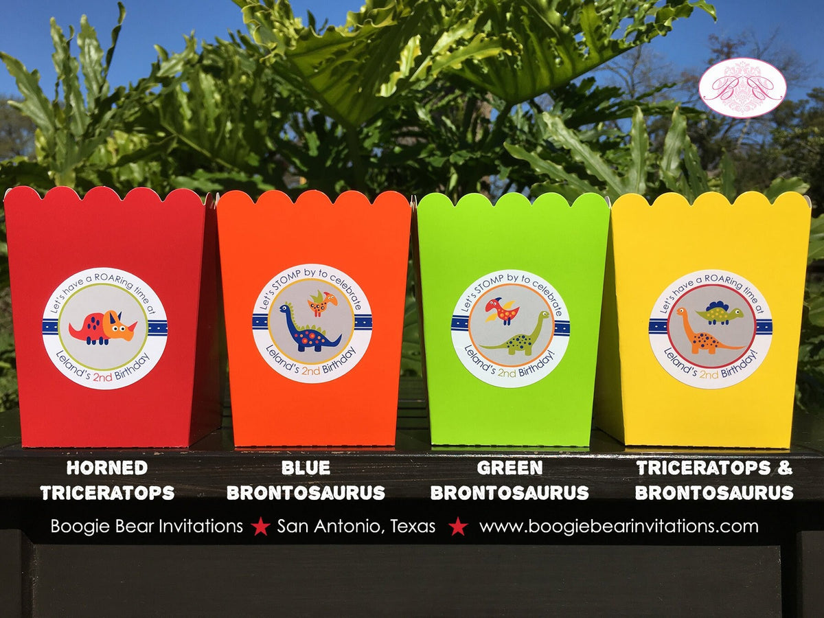 Little Dinosaur Birthday Popcorn Boxes Mini Food Buffet Party Orange R ...