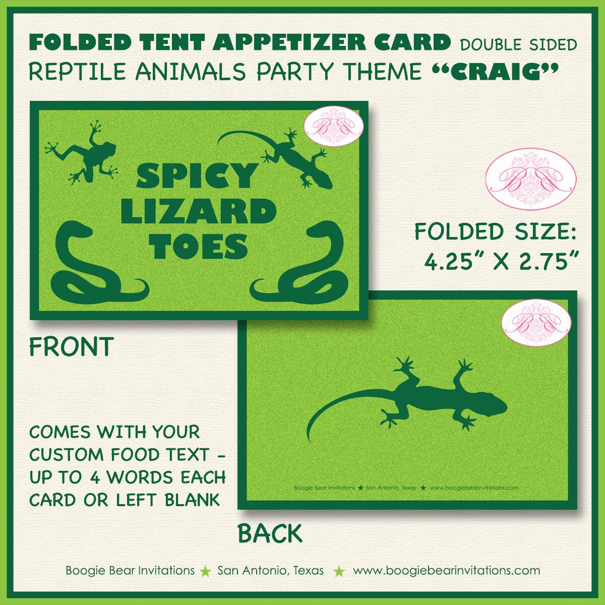 reptile-birthday-party-favor-card-tent-place-food-appetizer-folded-fla-boogie-bear-invitations