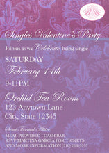 Load image into Gallery viewer, Vintage Damask Valentine&#39;s Party Invitation Day Purple Singles Love Heart Boogie Bear Invitations Reynolds Theme Paperless Printable Printed