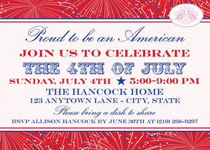 Fireworks 4th of July Party Invitation Red White Blue Independence Day Boogie Bear Invitations Hancock Theme Paperless Printable Printed