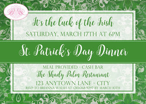 St. Patrick's Day Party Invitation Irish Green Lucky Formal Damask Holiday Boogie Bear Invitations Walsh Theme Paperless Printable Printed