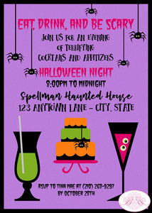 Haunted Cocktails Party Invitation Halloween Spooky Spider Drinks Cake Boogie Bear Invitations Spellman Theme Paperless Printable Printed