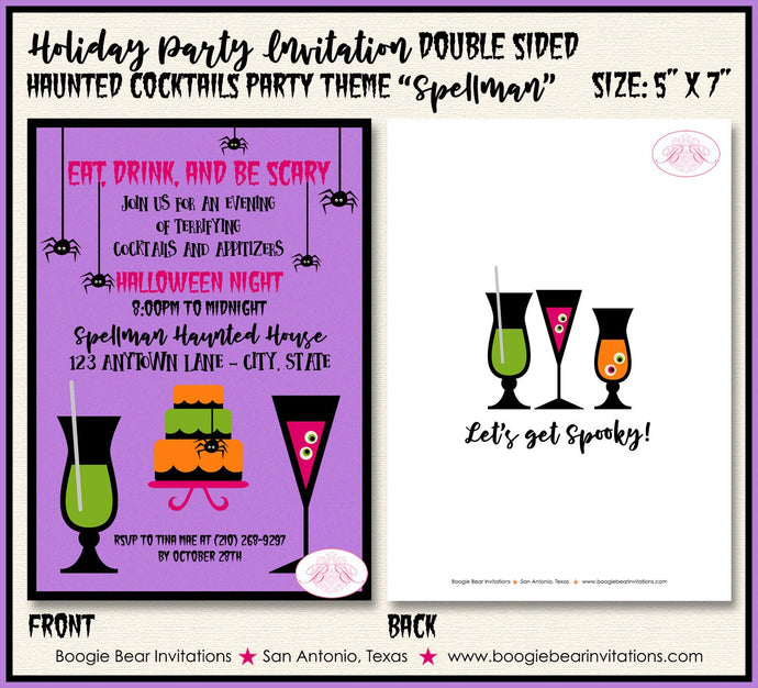 Haunted Cocktails Party Invitation Halloween Spooky Spider Drinks Cake Boogie Bear Invitations Spellman Theme Paperless Printable Printed