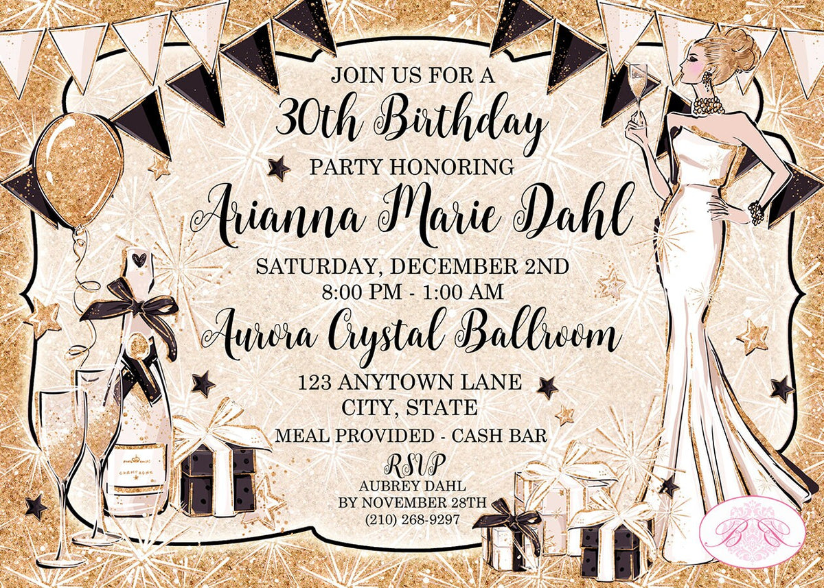 Black Gold Formal Birthday Party Invitation New Year Eve Boogie Bear I –  Boogie Bear Invitations