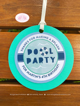 Load image into Gallery viewer, Swimming Pool Party Favor Tags Birthday Splash Bash Swim Blue Kids Green Ocean Wave Water Inner Tube Boogie Bear Invitations Martin Theme