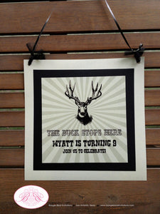 Deer Hunting Birthday Party Package Buck Black Green Bust Head Antlers Boy Hunt Blind Wild Game Elk Camo Boogie Bear Invitations Wyatt Theme