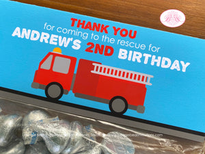 Red Fire Truck Birthday Party Treat Bag Toppers Folded Favor Fireman Firefighter Engine Fighter Hero Boogie Bear Invitations Andrew Theme