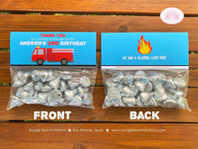 Load image into Gallery viewer, Red Fire Truck Birthday Party Treat Bag Toppers Folded Favor Fireman Firefighter Engine Fighter Hero Boogie Bear Invitations Andrew Theme