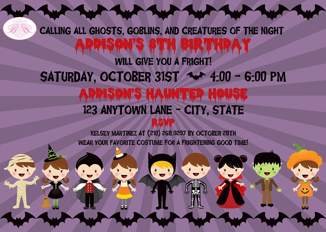open lace back dress Halloween Birthday Party Invitation Costume Boogie Bear Invitations Ad