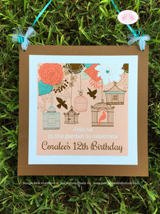 Garden Birds Birthday Party Package Woodland Birdcage Cage Flower Forest Coral Aqua Teal Blue Birdcage Boogie Bear Invitations Coralee Theme