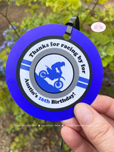 Load image into Gallery viewer, Blue Dirt Bike Birthday Party Favor Tags Black Grey Boy Girl Motorcycle Motocross Enduro Sports Racing Boogie Bear Invitations Austin Theme
