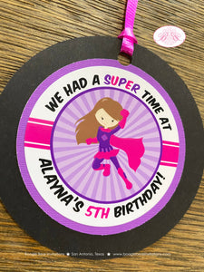 Super Girl Birthday Party Favor Tags Supergirl Hero Pink Purple Superhero Cape Power Costume Wham Pow Boogie Bear Invitations Alayna Theme