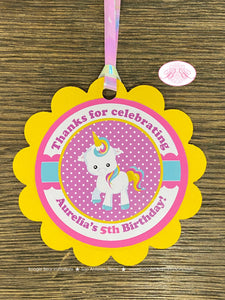 Rainbow Unicorn Party Favor Tags Birthday Cake Display Girl Pink Blue Purple Magic Pony Heart Horse Boogie Bear Invitations Aurelia Theme