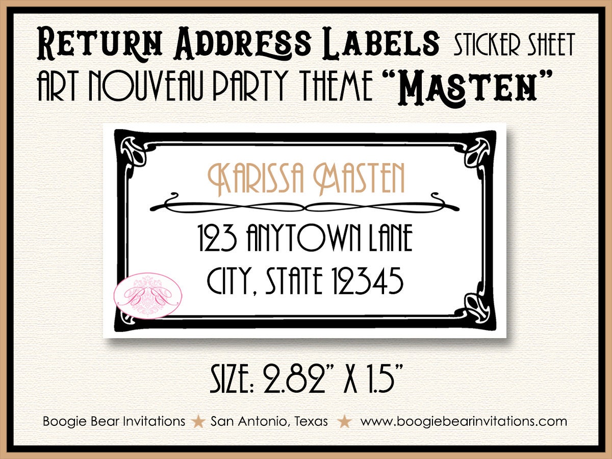 Art Nouveau Wedding Invitation Birthday Party Black Gold White Modern –  Boogie Bear Invitations, image size:1200x900