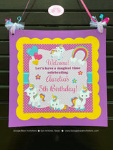 Load image into Gallery viewer, Rainbow Unicorn Birthday Party Package Girl Pink Yellow Aqua Blue Purple Polka Dot Magic Heart Flower Boogie Bear Invitations Aurelia Theme