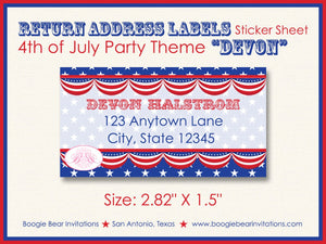 4th of July Birthday Photo Party Invitation Fireworks Flag Independence Day Boogie Bear Invitations Devon Theme Paperless Printable Printed