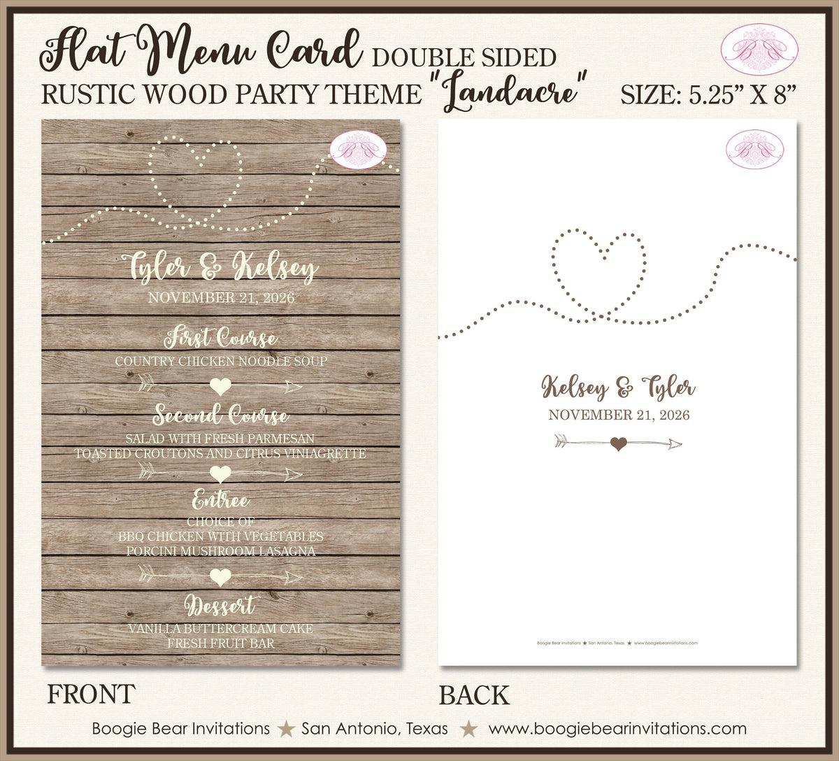 Rustic Wood Wedding Menu Cards Party Boogie Bear Invitations Landacre, image size:1200x1088