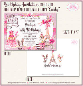 Pink Paris France Birthday Party Invitation Girl Boogie Bear Invitations Emily Theme Paperless Printable Printed