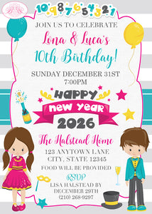 Happy New Years Birthday Party Invitation Boogie Bear Invitations Lona Luca Theme Paperless Printable Printed