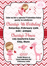 Load image into Gallery viewer, Valentine Girl Fairy Birthday Party Invitation Heart Boogie Bear Invitations Paperless Printable Printed Charity Theme