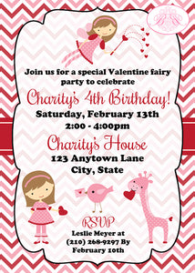 Valentine Girl Fairy Birthday Party Invitation Heart Boogie Bear Invitations Paperless Printable Printed Charity Theme