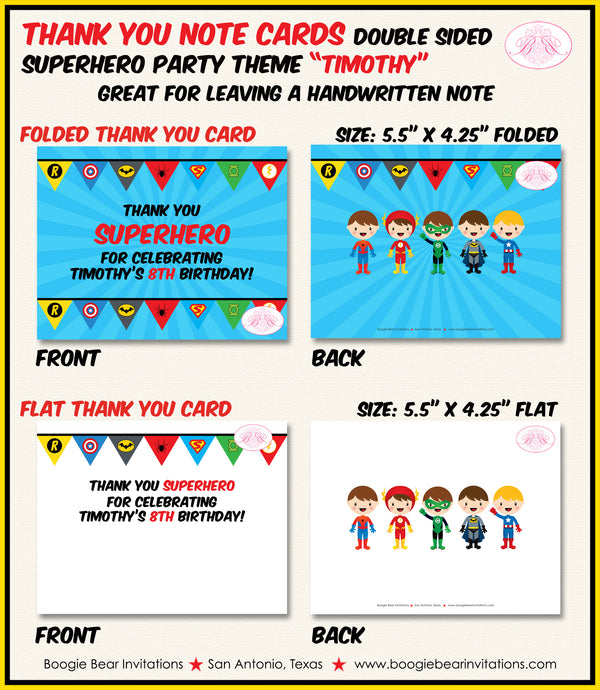 Superhero Birthday Party Thank You Card Boy Girl Super Hero Boogie Bear Invitations Timothy Theme Printed