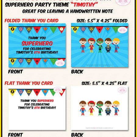 Superhero Birthday Party Thank You Card Boy Girl Super Hero Boogie Bear Invitations Timothy Theme Printed